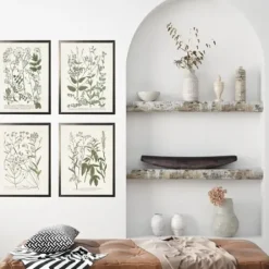 Framed Art-Kirkland's Home Greenery On Cream Back Framed Art Prints, Set Of 4 Green/Ivory