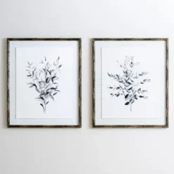 Framed Art-Kirkland's Home Greige Leaves Ii Bamboo Frame Art Print Gray/White