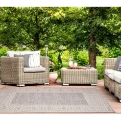 Outdoor Rugs-Kirkland's Home Gretchen Tribal Outdoor Area Rug, 5X8 Gray