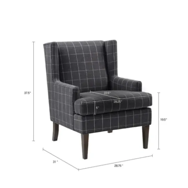 Accent Chairs-Kirkland's Home Grid Plaid Upholstered Martha Stewart Accent Chair Gray