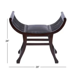 Benches & Ottomans-Kirkland's Home Grommet Leather And Mahogany Ottoman Brown