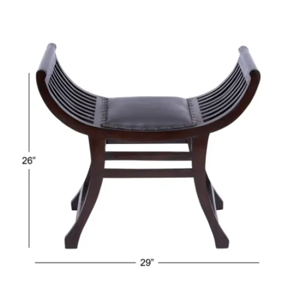Benches & Ottomans-Kirkland's Home Grommet Leather And Mahogany Ottoman Brown