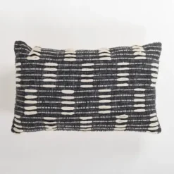 Pillows-Kirkland's Home Hadid Woven Stripes Lumbar Pillow Black/Ivory
