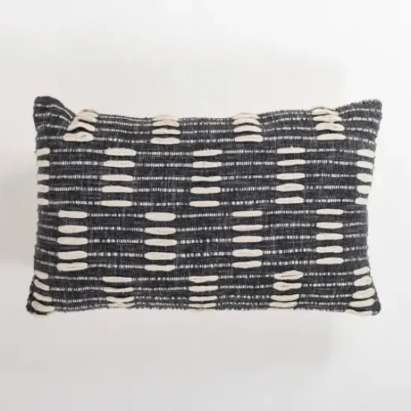 Pillows-Kirkland's Home Hadid Woven Stripes Lumbar Pillow Black/Ivory