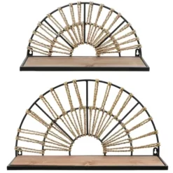 Shelves-Kirkland's Home Half-Moon Woven Seagrass Wall Shelf, Set Of 2