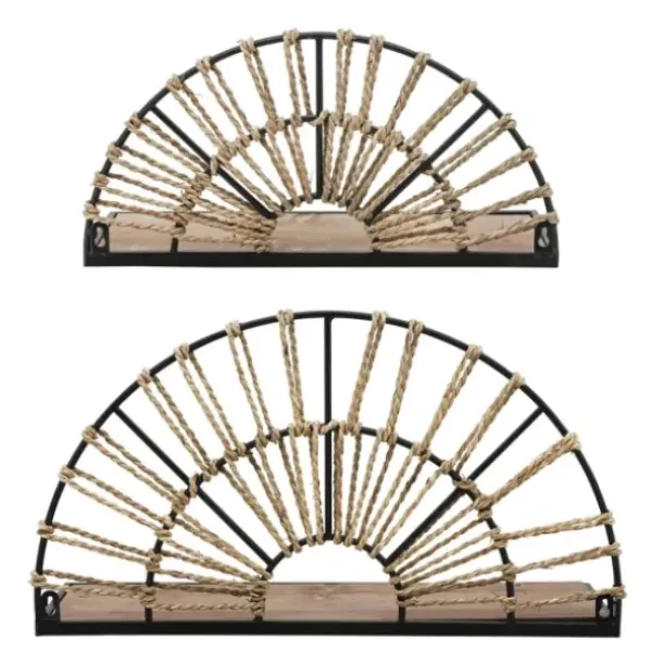 Shelves-Kirkland's Home Half-Moon Woven Seagrass Wall Shelf, Set Of 2