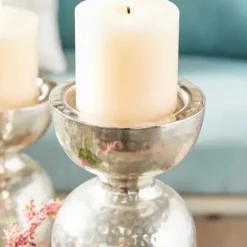 Candle Holders-Kirkland's Home Hammered Metal Orb Candle Holder, 18 In. Silver