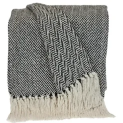 Blankets & Throws-Kirkland's Home Hand Loomed Herringbone Throw Black