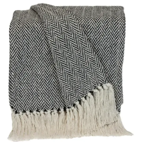 Blankets & Throws-Kirkland's Home Hand Loomed Herringbone Throw Black