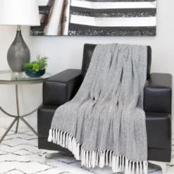 Blankets & Throws-Kirkland's Home Hand Loomed Herringbone Throw Black