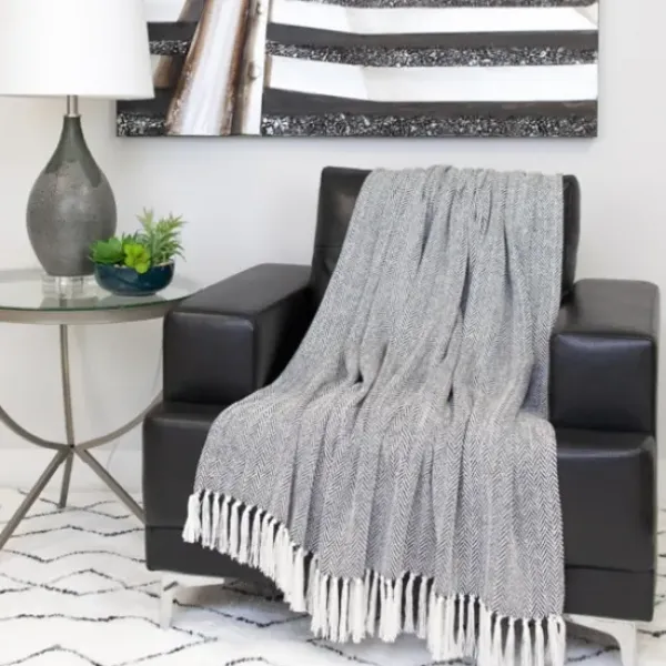 Blankets & Throws-Kirkland's Home Hand Loomed Herringbone Throw Black