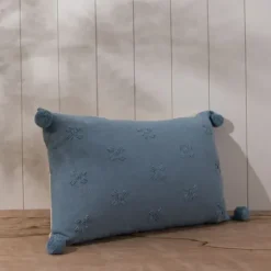 Pillows-Kirkland's Home Hand Stitched Floral Lumbar Pillow Blue
