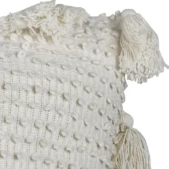 Pillows-Kirkland's Home Hand Woven Knot Pillow With Tassels, 24 In. White