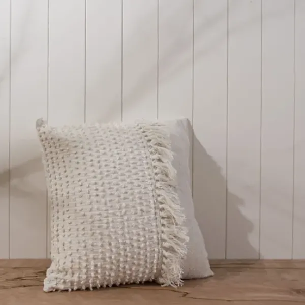 Pillows-Kirkland's Home Hand Woven Pulled Knot Pillow White