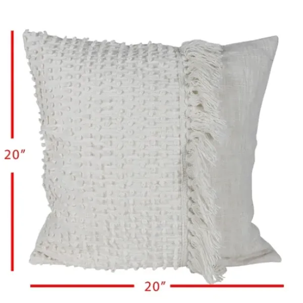 Pillows-Kirkland's Home Hand Woven Pulled Knot Pillow White