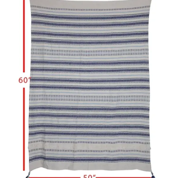 Blankets & Throws-Kirkland's Home Hand Woven Striped Throw Blanket Blue