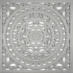 Wall Plaques-Kirkland's Home Handcarved Floral Medallion Wood Wall Plaque Gray