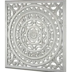 Wall Plaques-Kirkland's Home Handcarved Floral Medallion Wood Wall Plaque Gray