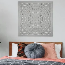 Wall Plaques-Kirkland's Home Handcarved Floral Medallion Wood Wall Plaque Gray
