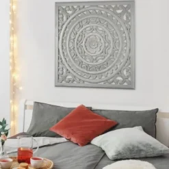 Wall Plaques-Kirkland's Home Handcarved Floral Medallion Wood Wall Plaque Gray