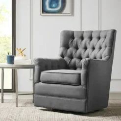 Accent Chairs-Kirkland's Home Hand-Tufted Swivel Glider Accent Chair Gray