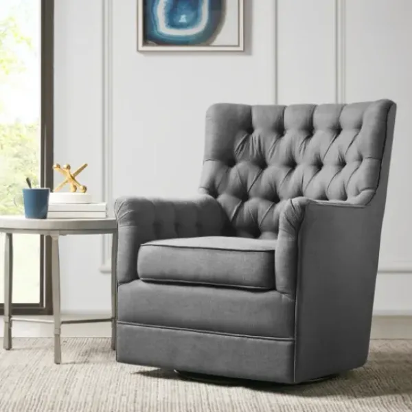 Accent Chairs-Kirkland's Home Hand-Tufted Swivel Glider Accent Chair Gray