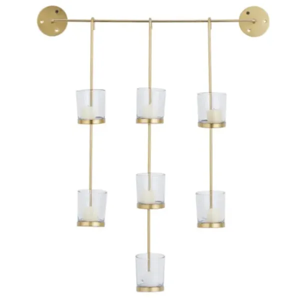 Sconces-Kirkland's Home Hanging Glass Votive Wall Plaque Gold