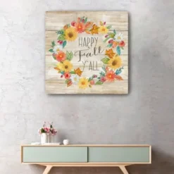 Wall Quotes & Signs-Kirkland's Home Happy Fall Y'All Wreath Giclee Canvas Art Print Tan/Multi