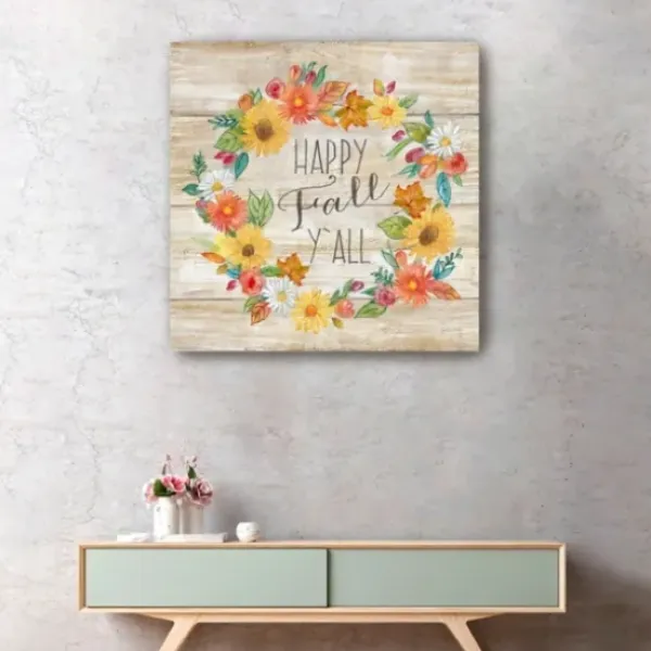 Wall Quotes & Signs-Kirkland's Home Happy Fall Y'All Wreath Giclee Canvas Art Print Tan/Multi