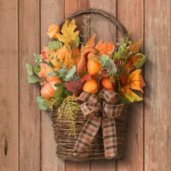 Arrangements & Greenery-Kirkland's Home Harvest Arrangement In Woven Wall Basket Green/Orange/Brown
