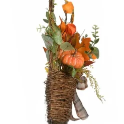 Arrangements & Greenery-Kirkland's Home Harvest Arrangement In Woven Wall Basket Green/Orange/Brown