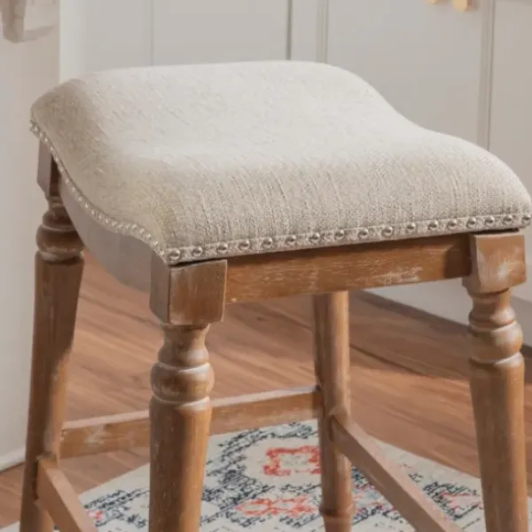 Bar Stools & Counter Height Stools-Kirkland's Home Hazelnut Upholstered Curved Seat Counter Stool Gray