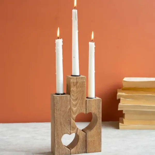 Candle Holders-Kirkland's Home Heart Cutout Wood Taper Candle Holders, Set Of 3 Brown