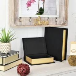 Baskets & Boxes-Kirkland's Home Heathered Linen Book Boxes, Set Of 2 Black