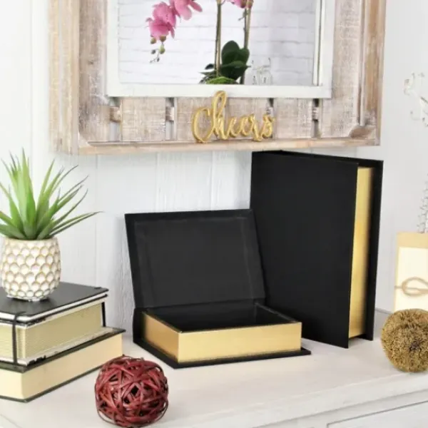 Baskets & Boxes-Kirkland's Home Heathered Linen Book Boxes, Set Of 2 Black