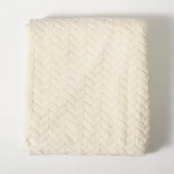 Blankets & Throws-Kirkland's Home Heavenly Herringbone Plush Throw White