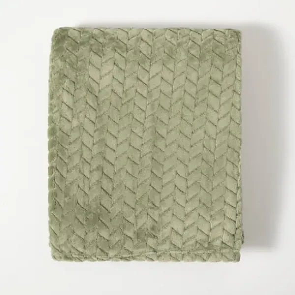 Blankets & Throws-Kirkland's Home Heavenly Herringbone Plush Throw Green