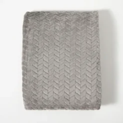 Blankets & Throws-Kirkland's Home Heavenly Herringbone Plush Throw Gray