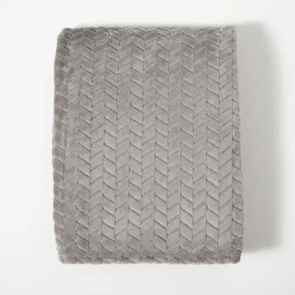 Blankets & Throws-Kirkland's Home Heavenly Herringbone Plush Throw Gray