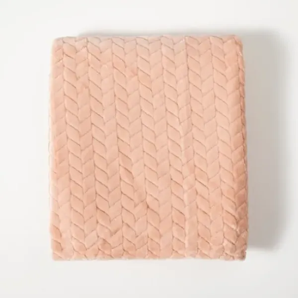 Blankets & Throws-Kirkland's Home Heavenly Herringbone Plush Throw Pink