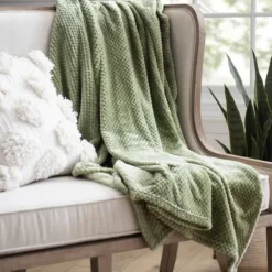 Blankets & Throws-Kirkland's Home Heavenly Plush Bubble Throw Green