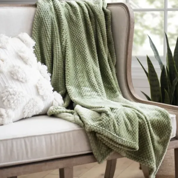Blankets & Throws-Kirkland's Home Heavenly Plush Bubble Throw Green