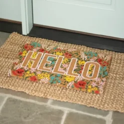 Doormats-Kirkland's Home Hello Floral Coir Doormat Multi