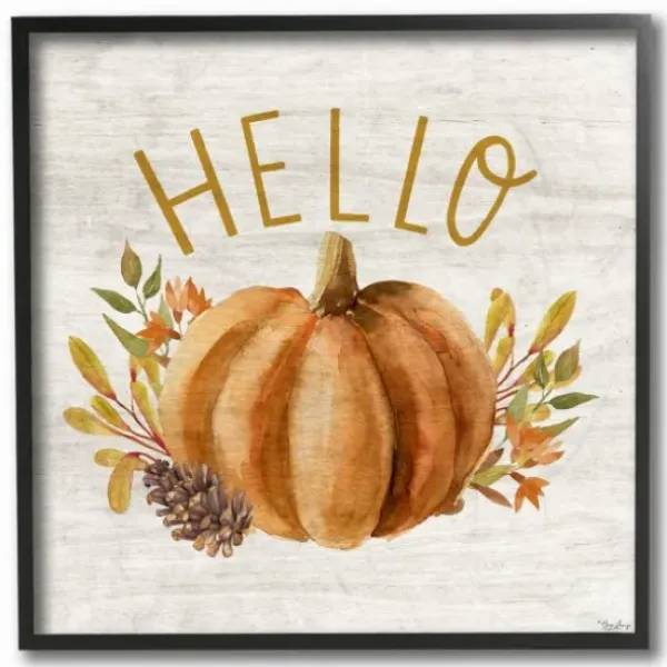 Wall Quotes & Signs-Kirkland's Home Hello Pumpkin Wood Framed Giclee Art Print Gray/Orange