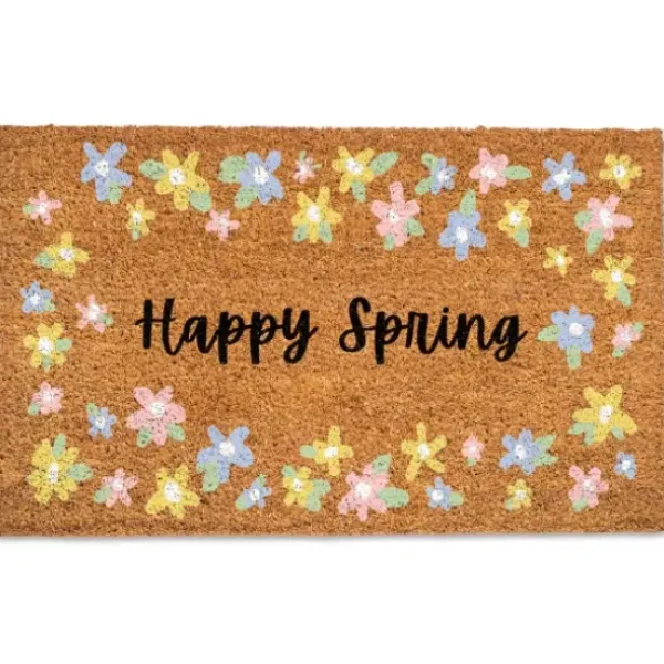 Doormats-Kirkland's Home Hello Spring Flower Truck Coir Doormat Tan/Blue/Pink
