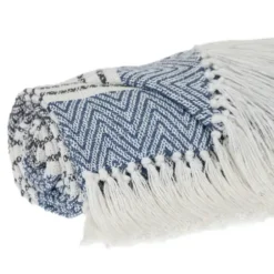 Blankets & Throws-Kirkland's Home Herringbone Multi Striped Throw Blue