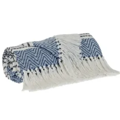 Blankets & Throws-Kirkland's Home Herringbone Multi Striped Throw Blue