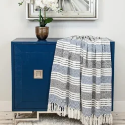 Blankets & Throws-Kirkland's Home Herringbone Multi Striped Throw Blue