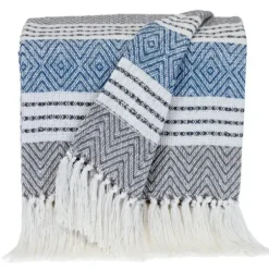 Blankets & Throws-Kirkland's Home Herringbone Multi Striped Throw Black