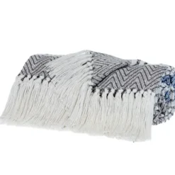 Blankets & Throws-Kirkland's Home Herringbone Multi Striped Throw Black